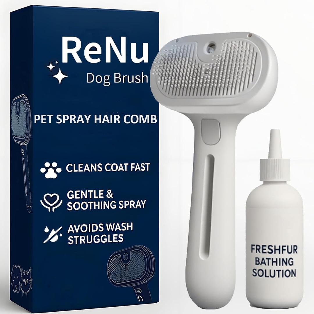 3-in-1 Self-Cleaning Steamy Pet Brush for Dogs & Cats, Fresh Fur Shower Brush That Removes Loose Hair, Reduces Shedding, Grooming Tool for Long & Short Hair, Wet or Dry Use (White)