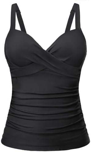 Women's Underwire Tankini Top Only - Push Up Swimsuit Top with Bra Support Tummy Control Bathing Suit Top No Bottom 2025, XL, Black
