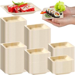 600 Pcs Disposable Square Palm Bowls Palm Leaf Bowls Bamboo Disposable Plates Square Wood Plates for Birthday Party, Wedding Events, Appetizer, Dessert, Catering and Home Use (3.94x3.94x0.6 Inch)