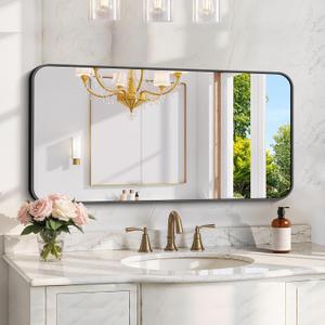 KOCUUY Black Bathroom Vanity Mirror, 24 x 48 inch Metal Frame Mirror with Rounded Corner, Rectangle Design of Upgraded Shatterproof Glass for Bathroom, Bedroom, Living Room, Entryway