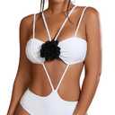 Women's 3D Flower Cut Out One Piece Swimsuit Y2K Backless Bathing Suits Swimwear Beachwear XL White
