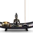 Jovivi Zen Garden Set Buddha Statue w/Tealight Candle Holder, Rocks & Incense Burner Holder & Wood Tray for Yoga Meditation Home Table Decor Gift