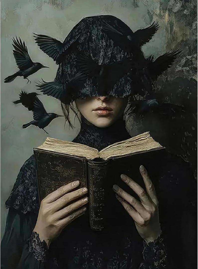 Gothic Crows Paint by Numbers Kit for Adults Framed Canvas, Frameworkless Size: 16*24