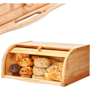 2 Lb. Depot Breadbox for Kitchen Countertop - Vintage-Style Bamboo Bread Box Wood - Japanese Bread Box - Bread Cabinet for Kitchen Counter - Bread Bin - 17'' x 10'' x 7''
