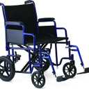Medline Heavy Duty Transport Chair supports up to 500 lbs., Bariatric Transport Wheelchair, 22" x 18" seat, Blue Frame