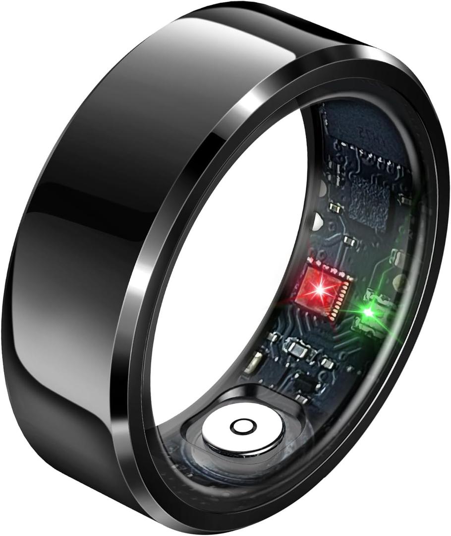 Smart Rings, Fitness Tracker Ring, Heart Rate, Blood Oxygen, Stress, Step Tracker, Sleep Monitoring, Air Gestures, No Subscription Fee, IP68 Waterproof for iPhone&Android (Black, #9)