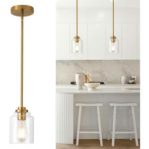 Black Pendant Lights Kitchen Island - 1-Light Pendant Light Fixtures with Clear Glass - Hanging Light for Kitchen Island Dining Room H-7010-BGCL-R