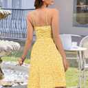 oten Women Summer Ruched Sleeveless Adjustable Spaghetti Strap Mini Dress | Backless, Floral Print, V Neck, Vacation, Party, Graduation, Cruise, Flowy Boho Floral Beach Dresses (Yellow, S)