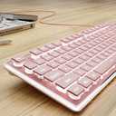SEUNKWANG Wired Computer Keyboard with White Backlit, Aesthetic Full Size Wired Keyboard with Pudding Keycaps, Aluminum Alloy Metal Panel, Quiet Keyboard for Office Women, Work, PC-Pink