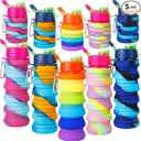 5 Pcs Collapsible Water Bottles 16 oz Portable Foldable Water Bottles Silicone Leak Proof Travel Water Bottle Reusable Sports Water Bottle with Metal Clip for Camping Hiking Travel(Mixed Color )