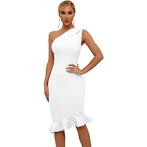 Maketina Womens Sexy One Shoulder Bodycon Bandage Dress Mermaid Cocktail Midi Dresses Trendy 2025, L