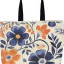 Large Tote Bag for Women, Floral Grocery Tote with Snap Thick Canvas Both Side Pattern, Gift Daily Use Shopping Travel Picnic