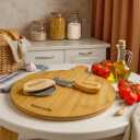 12" Wooden Pizza Peel | Pizza Cutting Board & Cheese Board with Cutter & Knife | Multipurpose Bamboo Cutting Board & Charcuterie Board For Pizza, Cheese, Fruits, Vegetables & Meat