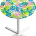 Spandex Round Table Cloth Fitted Cocktail Table Topper Cap Covers Stain-Resistant Highboy Tablecloths Protector with Elastic Edged for Party Banquets 24 Inch, Tropical Leaves Summer