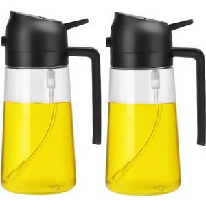 Oil Sprayer for Cooking 16oz,2 in 1 Olive Oil Dispenser and Oil Sprayer - 470ml Olive Bottle Spray and Pour - Glass Oil Dispenser for Kitchen Cooking Salad BBQ (2PCS-Black)