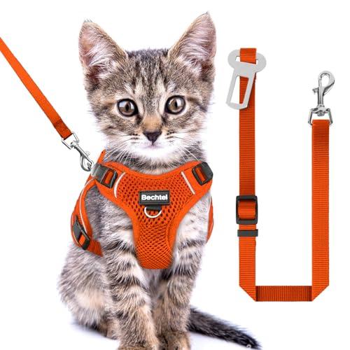 Kitten Harness and Leash Seat, 3 in 1 Adjustable Breathable Soft, Easy to Control Reflective Cat Harness Escape Proof, Cat Products, Orange, XXS