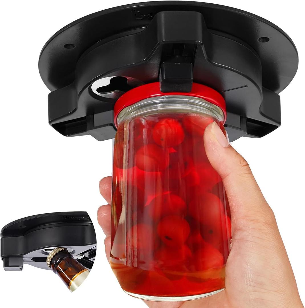 Banyaa Jar Opener Bottle Opener for Seniors with Arthritis - Under Cabinet Jar Opener for Weak Hands, Rotary Lid Opener, Easy Twist-Off Lids for Jars & Bottles, Original Kitchen Gadgets (Black)