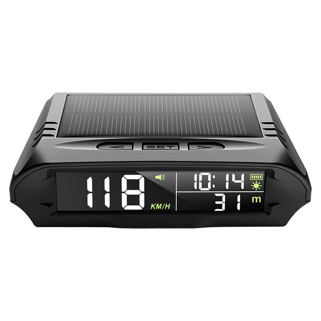 Wireless Heads Up Display for Cars Solar GPS Digital Speedometer with LCD Screen Overspeed Alarm KMH/MPH Time/Altitude/Temperature/Speed Display, Vibration Wake-Up, Auto-Brightness Adjustment