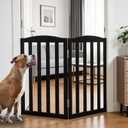 Freestanding Dog Gate Indoor,Doggie Gate Foldable Pet Gates for Doorways,Stairs or Hallways, Wooden Black Pet Gate for the House, Pet Fence,32 "Height-2 Panels