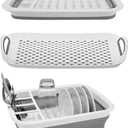 Ahyuan Collapsible Dish Drying Rack Portable Dinnerware Drainer Organizer for Kitchen RV Campers Travel Trailers Space Saving Kitchen Storage Rack Tray (with Drainboard)