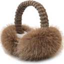 Winter Ear Muffs Women Foldable Faux Fur Earmuffs Knitted Headband Ear Warmer Outdoor Ear Cover For Girls (Brown)