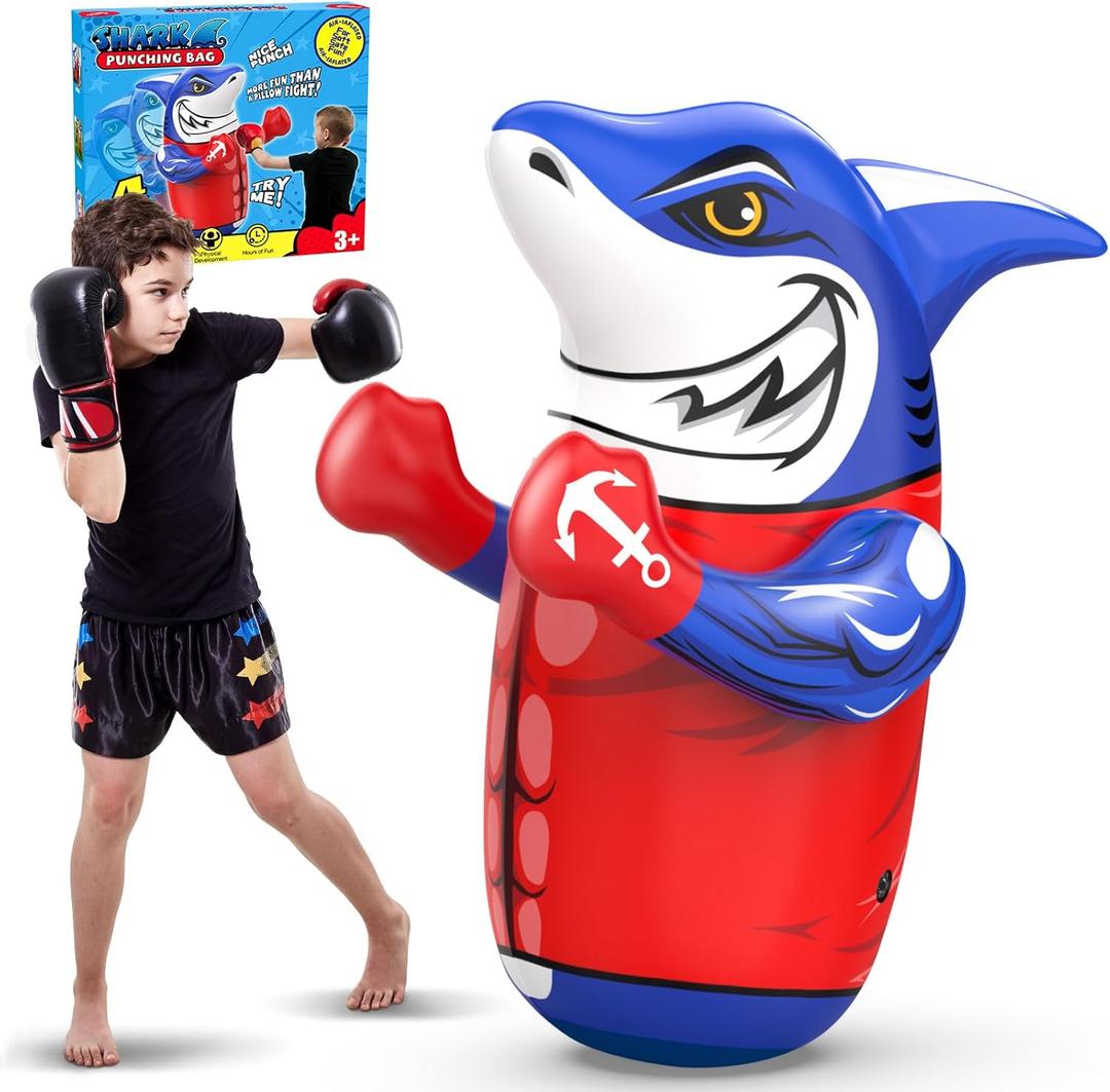 Shark Inflatable Punching Bag for Kids, 47'' Shark Toys for Kids, Uniquely-Designed Durable Indoor & Outdoor Toys Birthday for 3-8 Years Old Boys