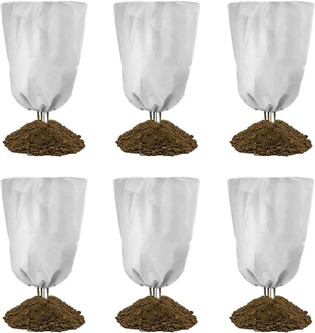 6-Pack Plant Cover Freeze Protection 31.5" x47.3'' White Tree Cover Bags with Zipper Drawstring Winter Outdoor Plant Jacket Reusable Cloth Blanket for Shrub Potted Fruit Plant (31.5" x47.3''(6PCS))