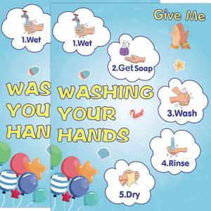 2 Pack Washing Your Hands Poster, Tear-Resistant and Water-Resistant Hand Washing Signs for Kids, 1411 Inch Give Your Hands Poster for Classroom, How to Wash Your Hands Instruction Posters