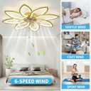 35" Ceiling Fans with Lights, Modern Ceiling Fans with Lights and Remote, Dimmable Bladeless Ceiling Fans with Light, Gold Ceiling Fan with light 6 Speed Reversible Timing for Bedroom, 35.4 inches diameter