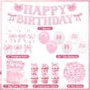 106 Pcs Pink Bow Party Decorations Cute Bow Coquette Supplies for Princess, Bridal Party with Pink Banner, Hanging Swirls, Cake and Cupcake Toppers, Balloons and Stickers(Birthday)