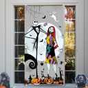 2 x Jack Skellington Sally Banner Nightmare Before Christmas Halloween Decorations Door Cover Xmas Porch Door Sign Welcome Banner for Indoor Outdoor Wall Home