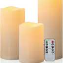 6" 8" 10" x 4" Waterproof Outdoor Flameless Candles Battery Operated LED Flickering Pillar Candles with Remote and Timer for Indoor Outdoor Lanterns, Long Lasting, Ivory White Large, Set of 3
