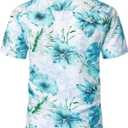 JOGAL Men's Flower Casual Button Down Short Sleeve Hawaiian Shirt Suits (L)