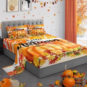 Queen Size Fall Bed Sheet Sets, Hello Autumn Pumpkin Soft Microfiber 4 Pcs Bedding Sets for Kids and Adults Bedroom Bed Decor, Harvest Tree, Fitted Sheet and 2 Pillowcases Queen Size Fall Bed Sheet Sets, Hello Autumn Pumpkin Soft Microfiber 4 Pcs Bedding Sets for Kids and Adults Bedroom Bed Decor, Harvest Tree, Fitted Sheet and 2 Pillowcases