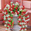 Artificial Flowers for Outdoors 6PCSAll Weather Fade Proof, UV Resistant Waterproof Realistic Faux Silk Mums Daisies Red & White for Hanging Planters Porch Patio Balcony Deck Fence Garden Decor