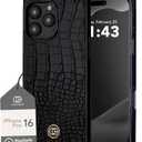 COCOMII Rectangle Case for iPhone 16 Pro, Compatible with MagSafe, Black Crocodile Leather