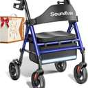SOUNDFUSE Walkers for Seniors, Rollator Walker with Seat, 8" All Terrain Wheels, Double Support Bar, 16" Ergonomic Arc Seat and Comfortable Backrest, Dual Height Adjustable and Foldable Design