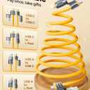 Coiled Cable 4-in-1 USB C Cable 240W Compatible with Lightning Cable Fast Charging & Data Transfer, Support to CarPlay & Android Auto, 5FT Multi Cord Combo Charger for iPhone/iPad