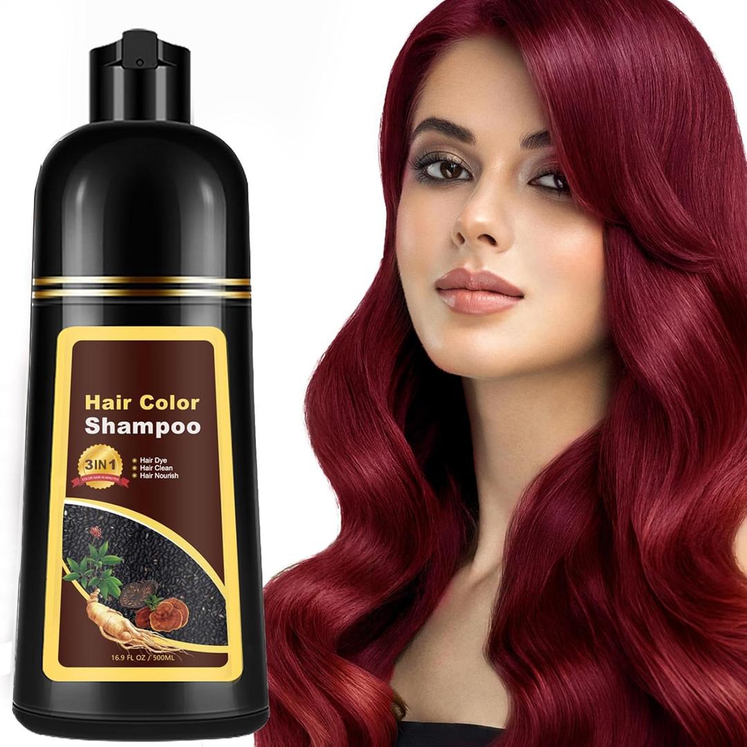 Hair Dye Shampoo 3 in 1 for Women & Men, Rich Wine Red Root-to-Tip Coloring with Natural Extracts, 3-4 Weeks Lasting Smooth Shiny Finish, Easy Home Use for All Hair Types 16.9 fl oz (Wine Red)