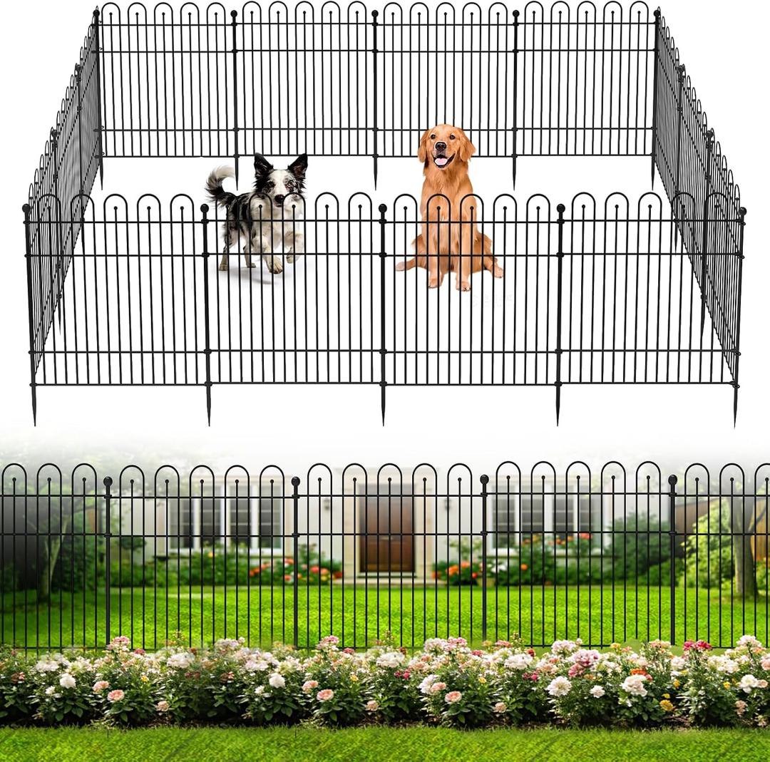 Garden Fence Animal Barrier, 10 Panels No Dig Dog Fence Outdoor | 32 in (H) x23.6ft (L) Rustproof Metal Outdoor for Yard, Patio