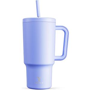 Meoky 40 oz Tumbler with Handle and Straw: Stainless Steel Insulated Tumbler with Lid and Straw - 100% Leak Proof Tumbler for Car Cup Holders - Travelers Commuters Workers, Purple 