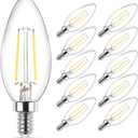 Ascher Classic E12 LED Candelabra Light Bulb 4W, Equivalent 40W, Daylight White 5000K, Non-Dimmable, Filament Clear Glass, Pack of 10