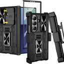 VEGO for Galaxy Z Fold 7 Case with Belt Clip Holster, 360Ring Magnetic Kickstand & Camera Cover & Front Screen Protector & Hinge Protection Shockproof Armor Case for Samsung Z Fold 7 - Black