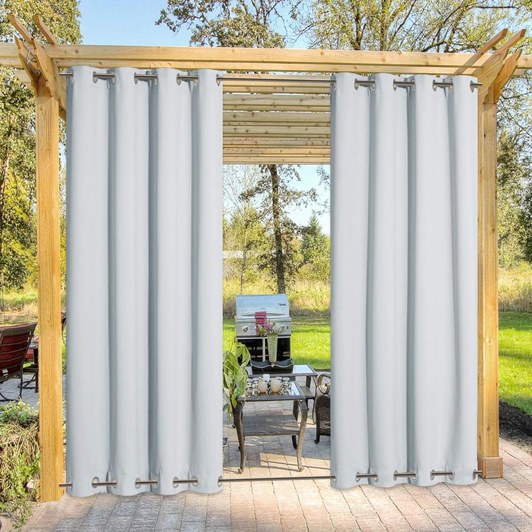 NICETOWN Waterproof Outdoor Curtain for Patio Privacy Protection, Thermal Insulated Top and Bottom Rustproof Grommets, Wind Resistant Drape for Pergola/Porch, Winter White, 1 Panel, W52 x L120 inches