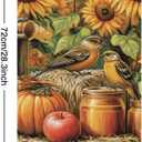2 Piece Autumn Pumpkin Apples Hand Towels Set Sunflower Birds Bath Towel Soft Absorbent Bathroom Towels for Hotel Gym Spa Yoga Swim Sport, 28.3 x 14.4 inches