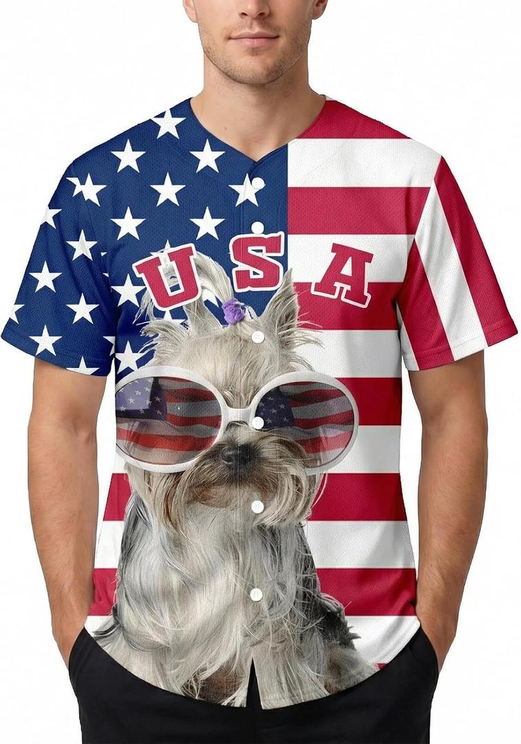 Mens American Flag Baseball Jerseys Independence Day Red White Blue 4th of July 250th Anniversary USA Patriotic Shirt (L)
