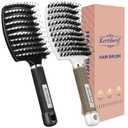 Boar Bristle Hair Brush 2PCS, Curved Vented Detangling Brush for Wet and Dry Hair, Styling Paddle Hairbrush for Women Men Kids Curly Straight Thick Long or Short Hair (Black, White)