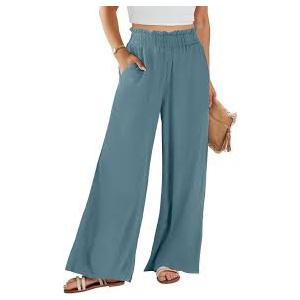 ANRABESS Womens Linen Pants 2025 Summer Casual Loose Wide Leg Palazzo Pants High Waist Flowy Beach Trousers Work Outfits Lake Small