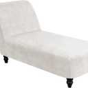 Luxury Velvet Chaise Lounge Slipcover High-Stretch, Machine Washable Cover for Armless Chaises Indoor Chaise Cover for Living Room, Sofa, Bedroom (White)