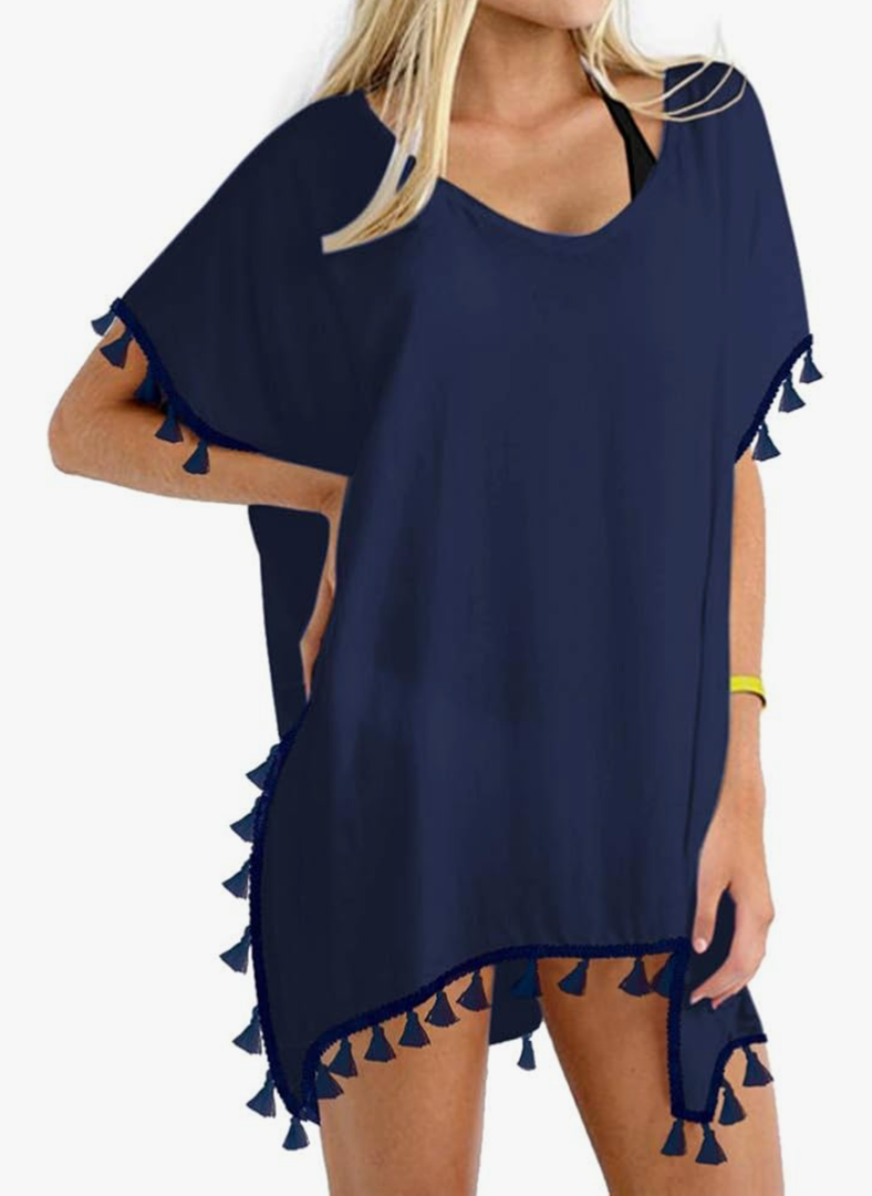 Yincro Women Chiffon Tassel Swimsuit Cover Up Beach Coverups for Swimwear Size 3X, Blue 